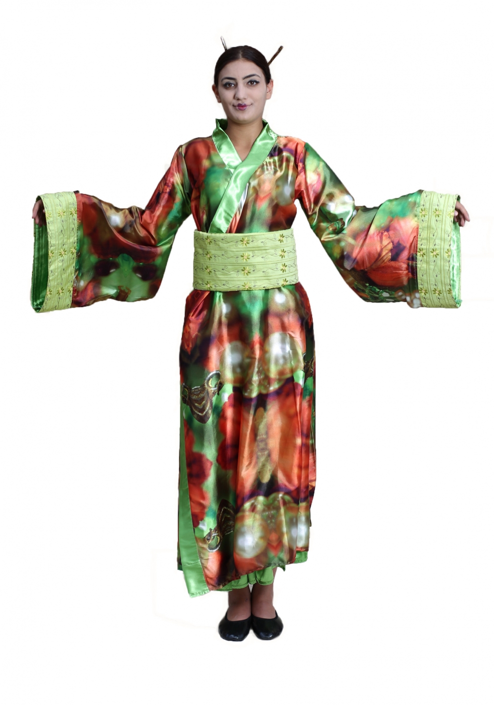 yeşil-çiçekli-kadın-japon-kostumu
